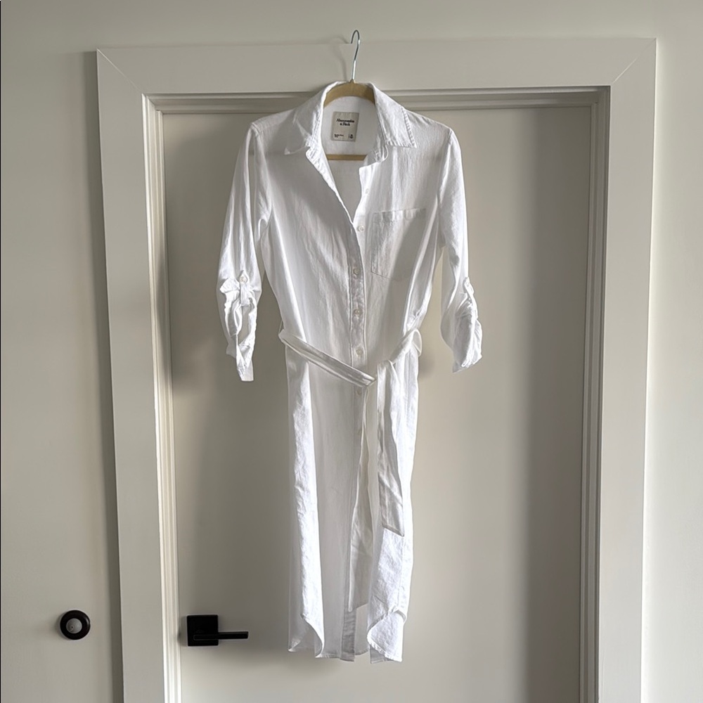 Abercrombie & Fitch White Linen-blend Shirt Dress